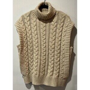 JAKKE Sade Jumper Vest Women’s 4 Chunky Cable Knit Sweater Biscuit Beige